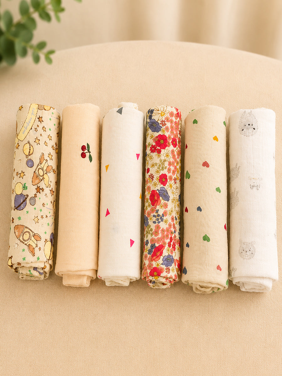 Ziva Baby Wipes – Double Layer Muslin Cotton | 9 × 9 Inch | Multicolor Mini Triangle Assorted Print | Pack of 6