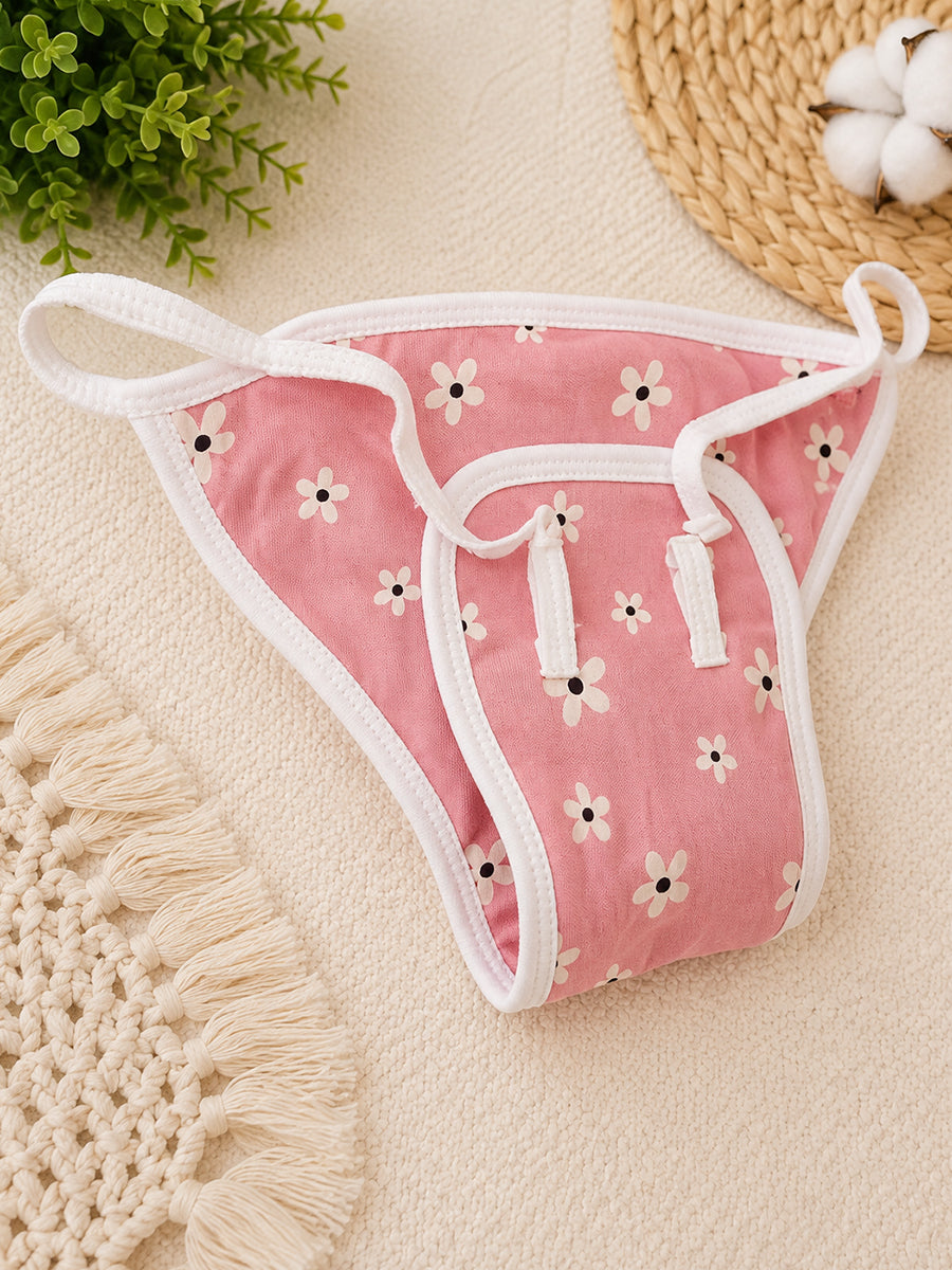 Ziva 3 Piece Nappy – Baby Girl | Adjustable Tie Nappy | Knitted Cotton | Lightly Padded Attached Insert | Assorted Pink Colors & Prints (Print Details: Check Product Description)