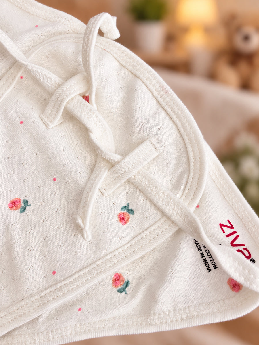 Ziva 3 Piece Nappy – Unisex | Premium Adjustable Tie Nappy | Knitted Cotton | Lightly Padded Attached Insert | Assorted White, Off-White & Beige Prints(Print Details: Check Product Description)