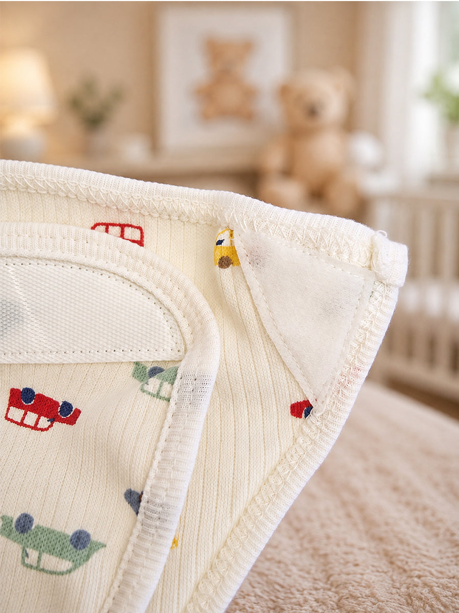 Ziva 3 Piece Velcro Nappy – Baby Boy | Premium Knitted Cotton | Lightly Padded Attached Insert | Assorted Blue, Charcoal & Off-White Prints