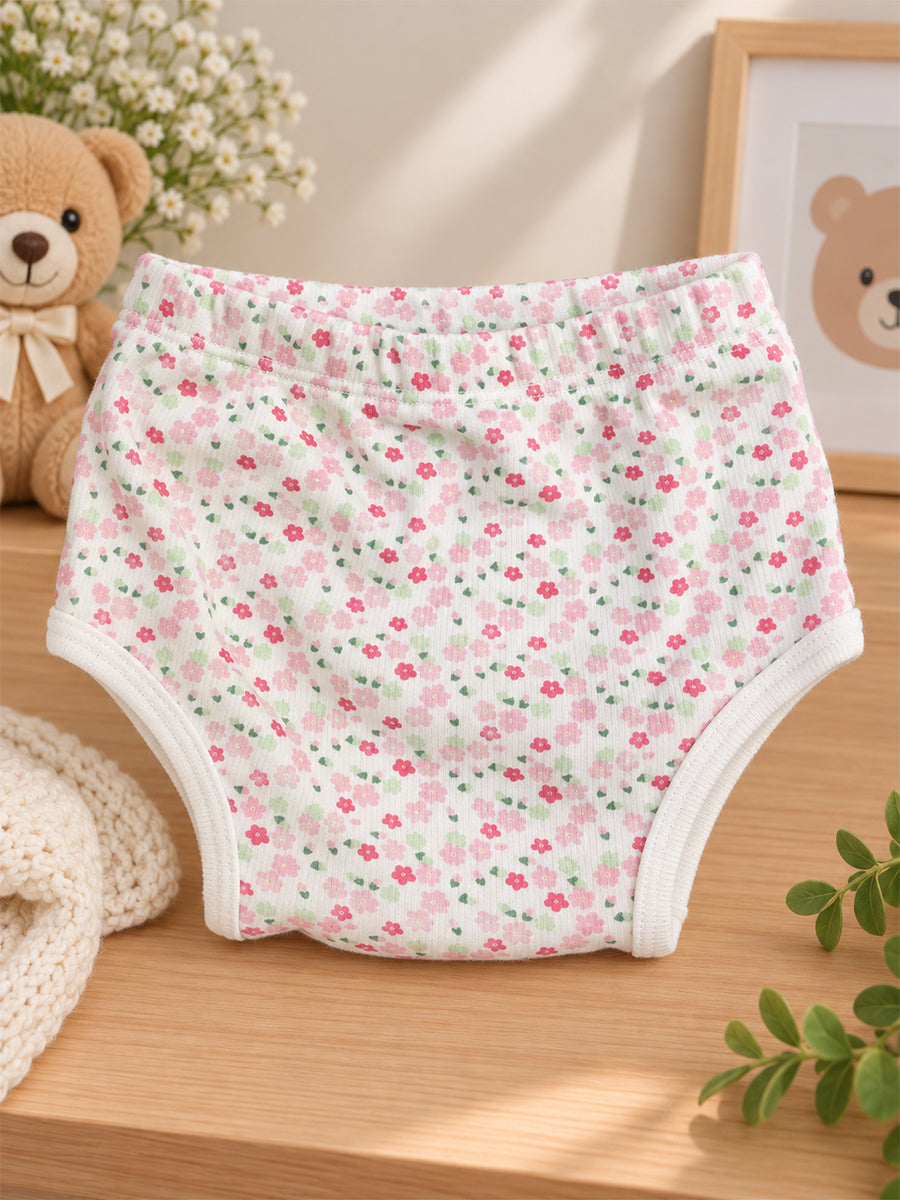 Ziva Baby Girl Frock with Pantie – Off White Pink Blossom Print | Premium Knitted Cotton | Back Knot Tie | 2-Piece Set