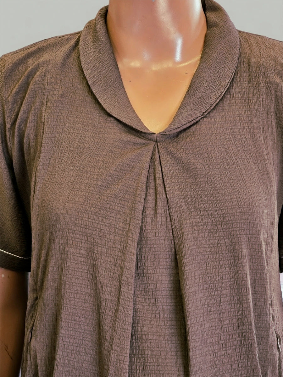 Ziva Maternity & Feeding Crushed Fabric A-Line Dress with Zip & Pocket – Coffee Brown