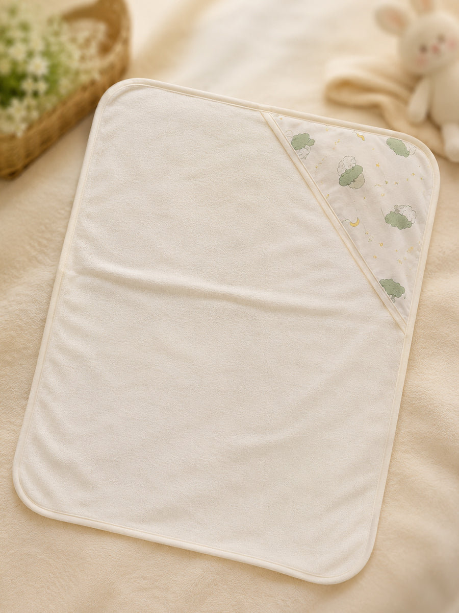 Ziva Baby Hooded Towel –   White | Sleeping Lamb, Moon & Star Print | 100% Knitted Cotton
