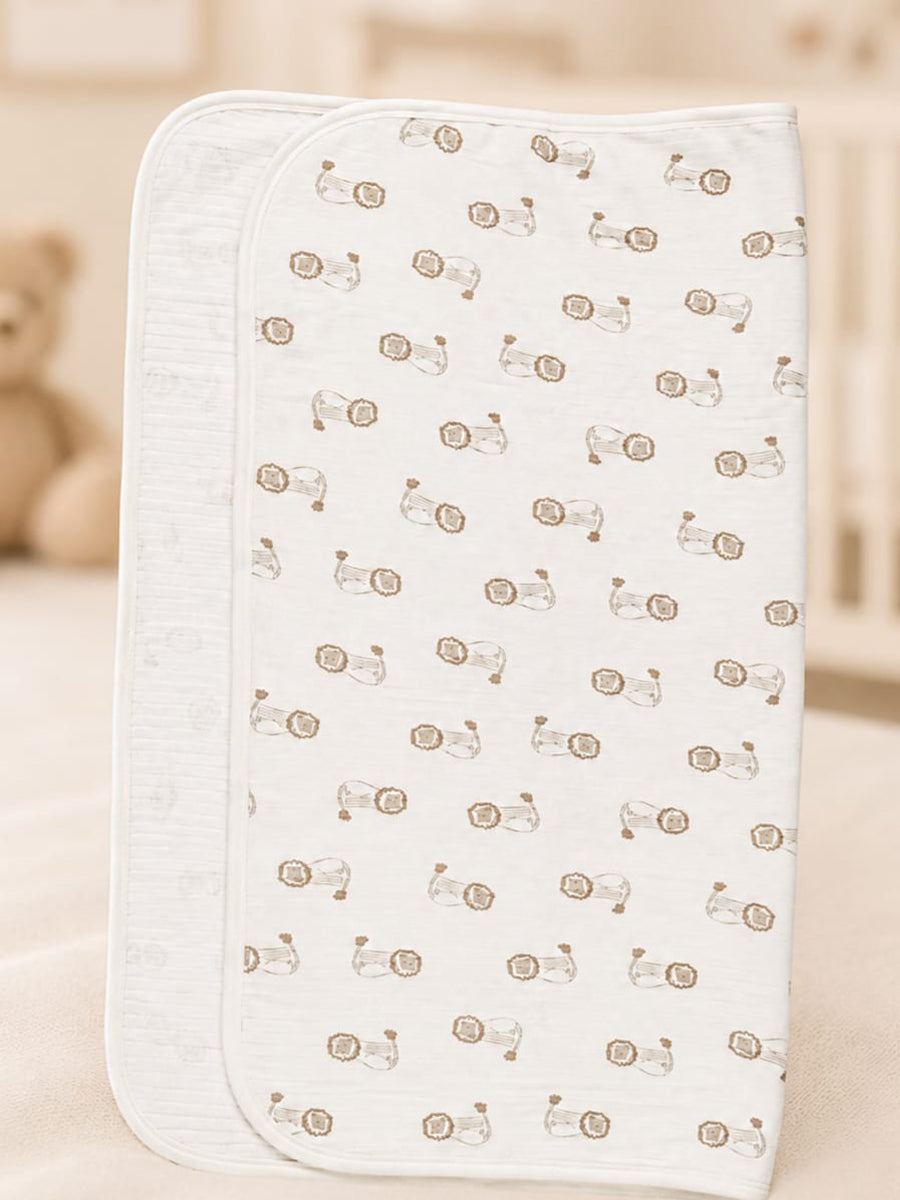 Ziva Baby Blanket – Off White | Lion Cub Print | 100% Knitted Cotton