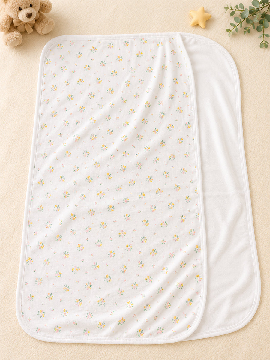 Ziva Baby Blanket – White | Tiny Wildflower Bouquet Print | Knitted Cotton