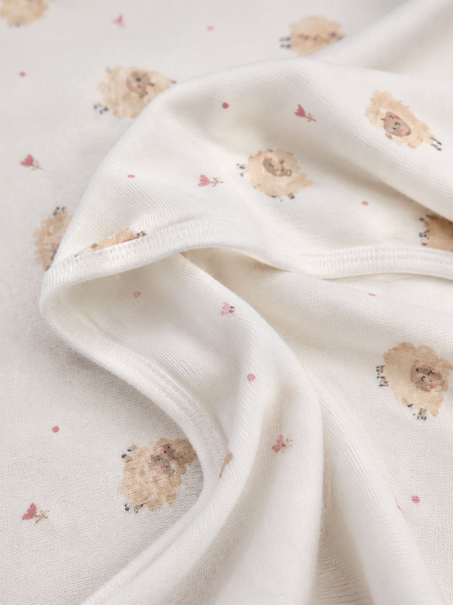 Ziva Baby Blanket – Off White | Tiny Fluffy Lamb Print | Knitted Cotton
