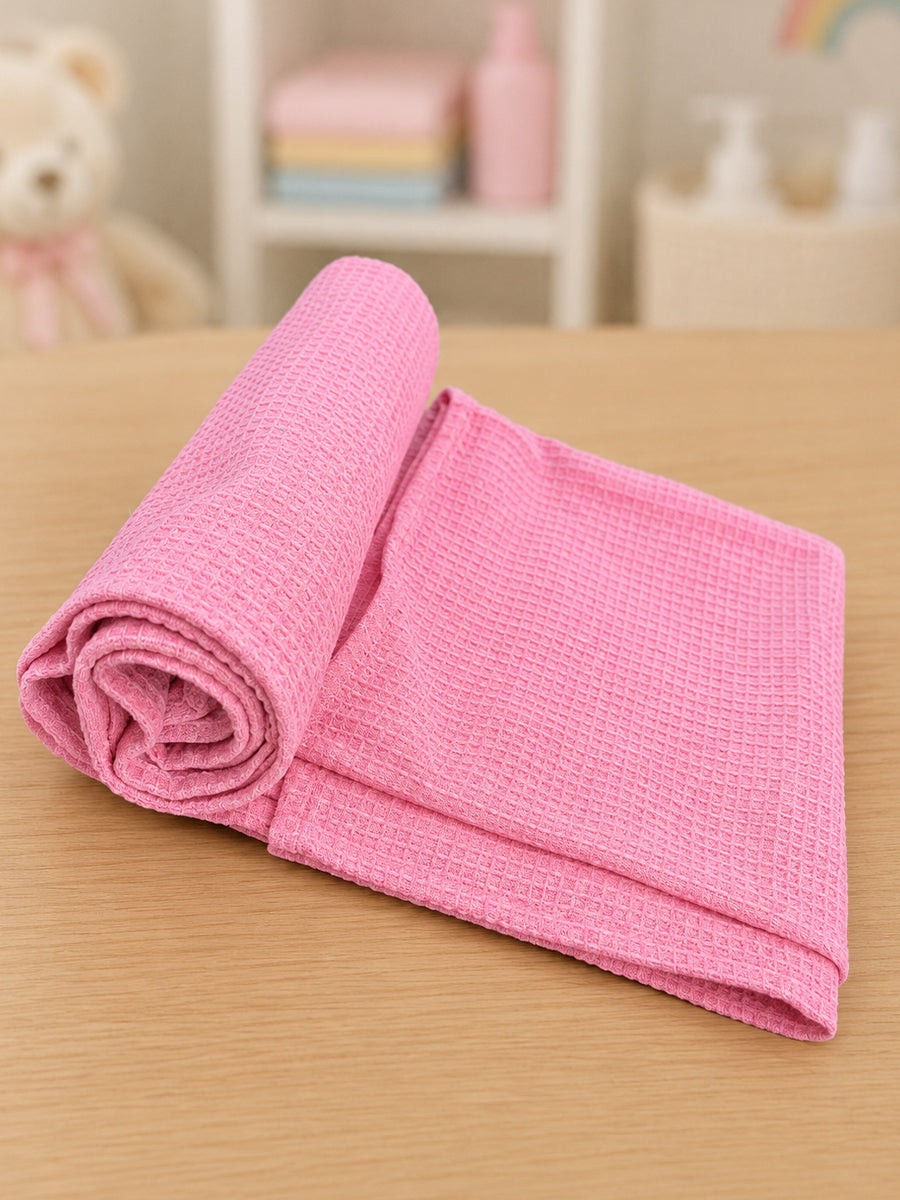 Ziva Baby Bath Towel – Rose Pink | Cotton | Square Grid Cotton Weave