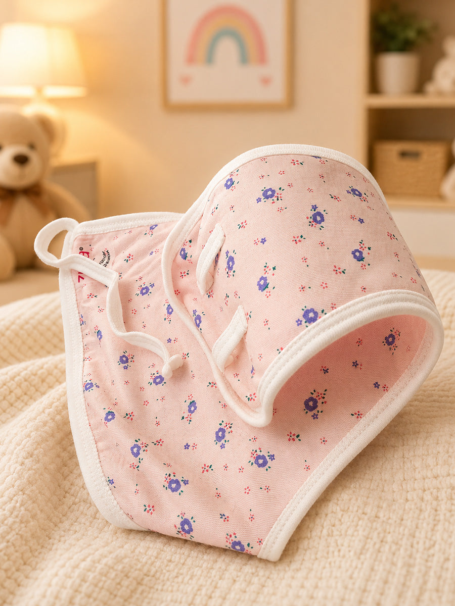 Ziva 3 Piece Nappy – Baby Girl | Premium Adjustable Tie Nappy | Knitted Cotton | Lightly Padded Attached Insert | Assorted Pink & Off-White Prints (Print Details: Check Product Description)