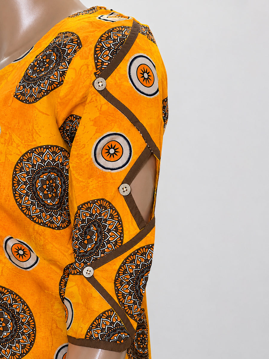Ziva Maternity & Feeding Cotton Kurta with Double Side Feeding Zip – Mustard Marigold Ethnic Mandala Print