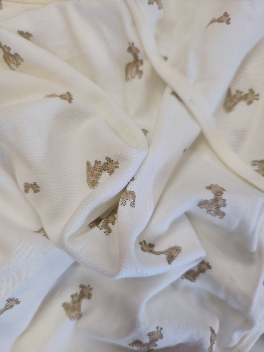 Ziva Baby Hooded Towel – Off White | Warm Taupe Beige Baby Giraffe Print | 100% Knitted Cotton