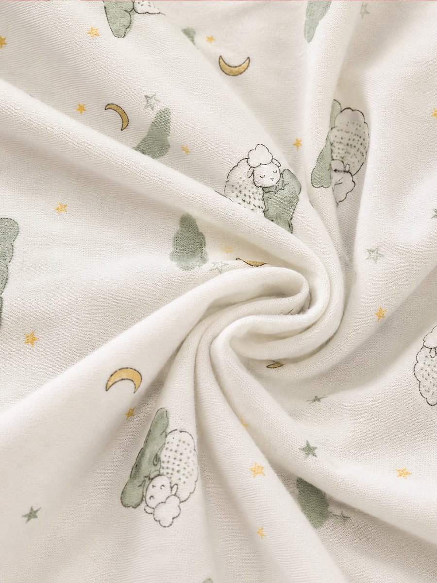 Ziva Baby Hooded Towel –   White | Sleeping Lamb, Moon & Star Print | 100% Knitted Cotton