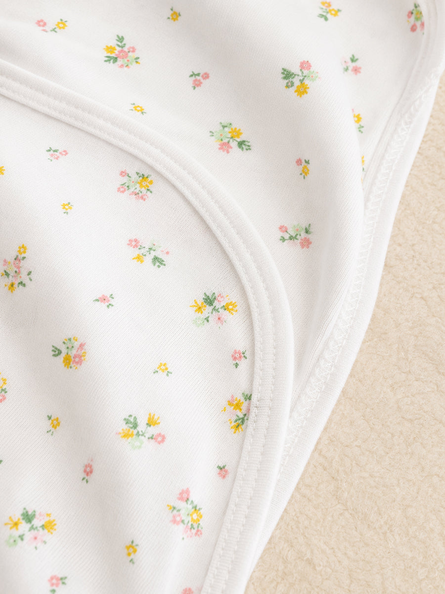 Ziva Baby Blanket – White | Tiny Wildflower Bouquet Print | Knitted Cotton
