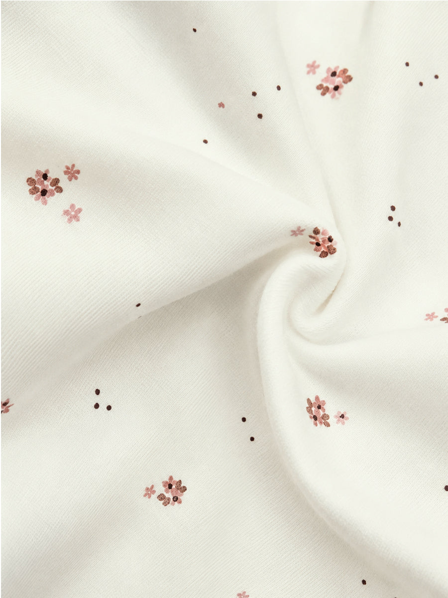 Ziva Baby Sleepsuit with Cap – Knitted Cotton Front Zip, Fold-Over Mittens & Integrated Booties | Blush Petal Floral Print