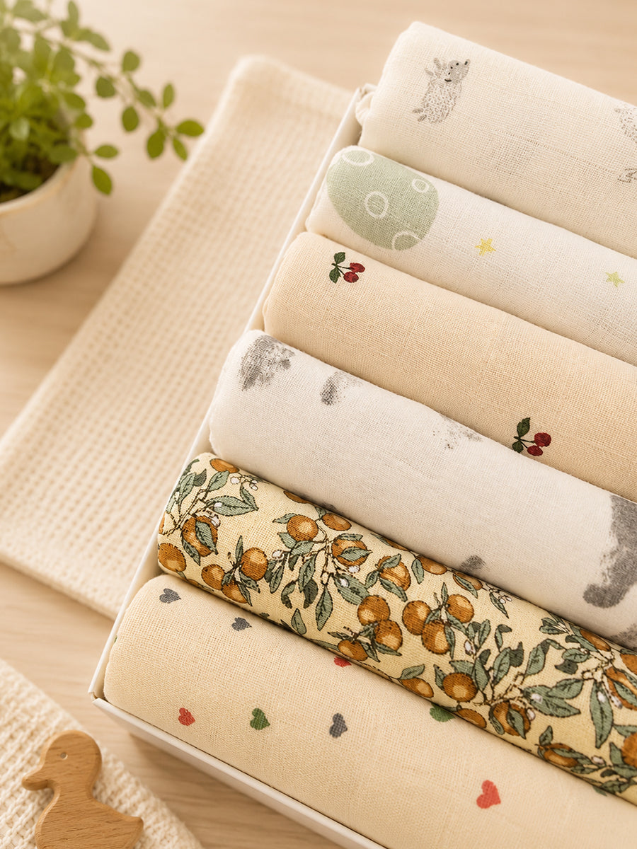 Ziva Baby Wipes – Double Layer Muslin Cotton | 9 × 9 Inch | Tiny Hearts Assorted Print Pack | 6 Pieces