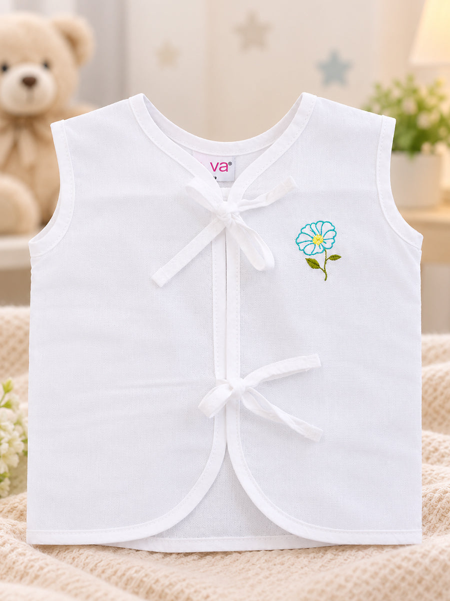 Ziva Premium Cotton Embroidery Jabla – Front Tie Newborn Baby Wear | Floral Design | 5 Pieces