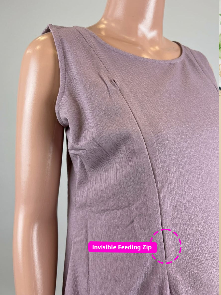 Ziva Maternity & Feeding Dress with Sleeveless Inner & Long Jacket – Dusty Mauve & White