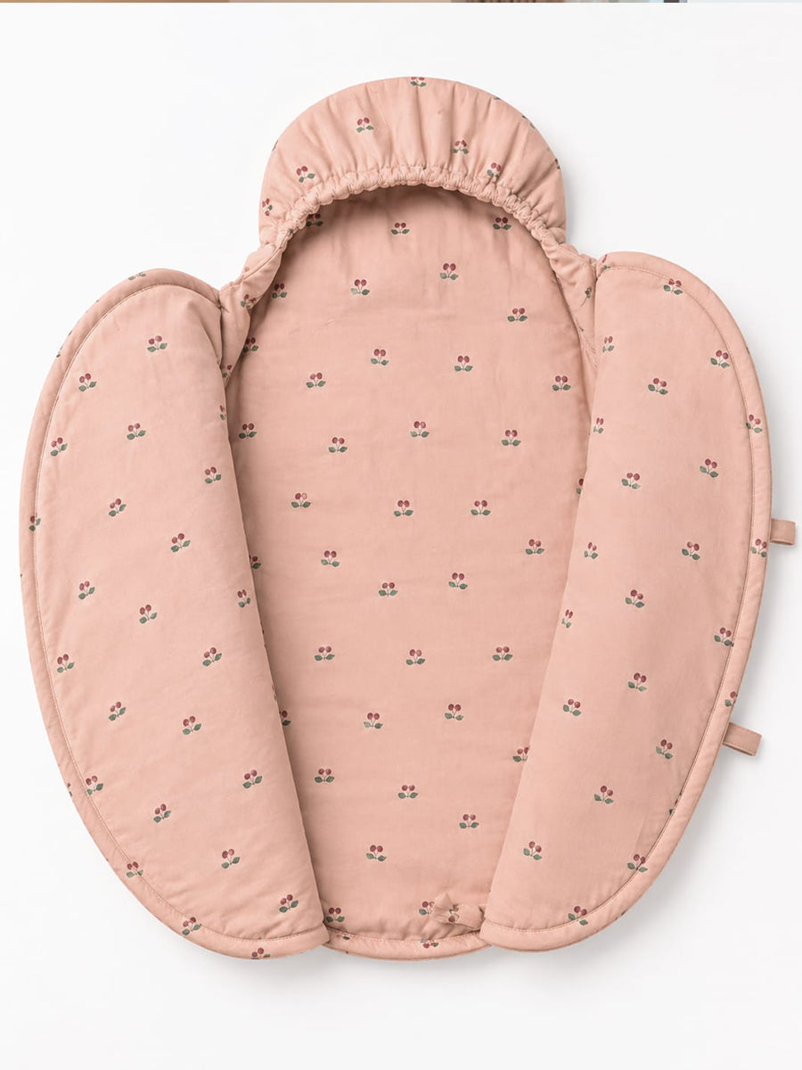 Ziva Organic Cotton Baby Egg Wrap with Hood & Adjustable Side Ties – Brown Cherry Print