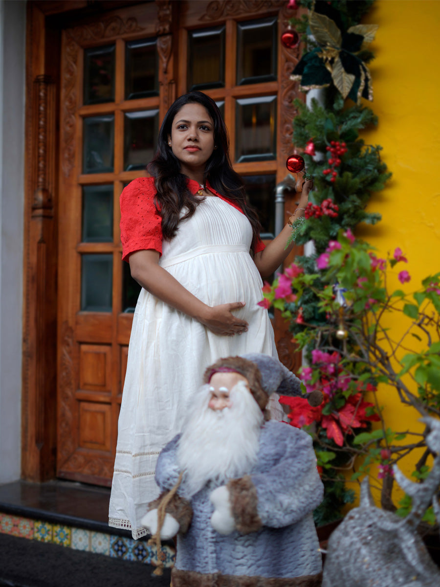 Maternity Short Dress Joy - White & Red