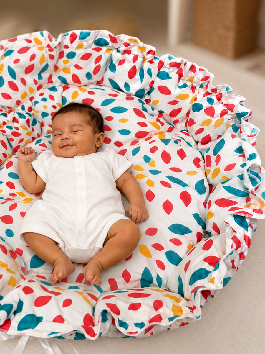 Ziva Baby Round Bed , Multipurpose – 100% Cotton Padded Baby Lounger for Newborns & Toddlers