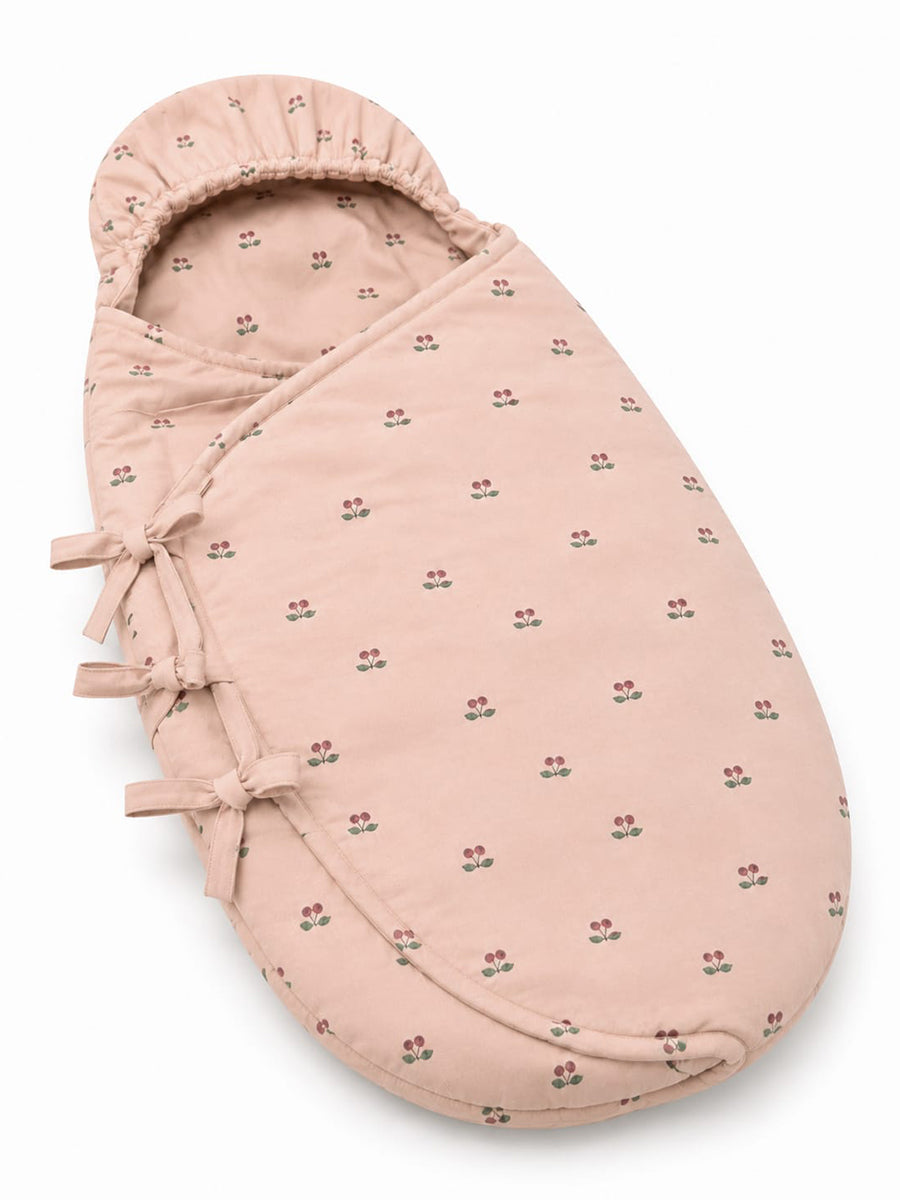 Ziva Organic Cotton Baby Egg Wrap with Hood & Adjustable Side Ties – Brown Cherry Print