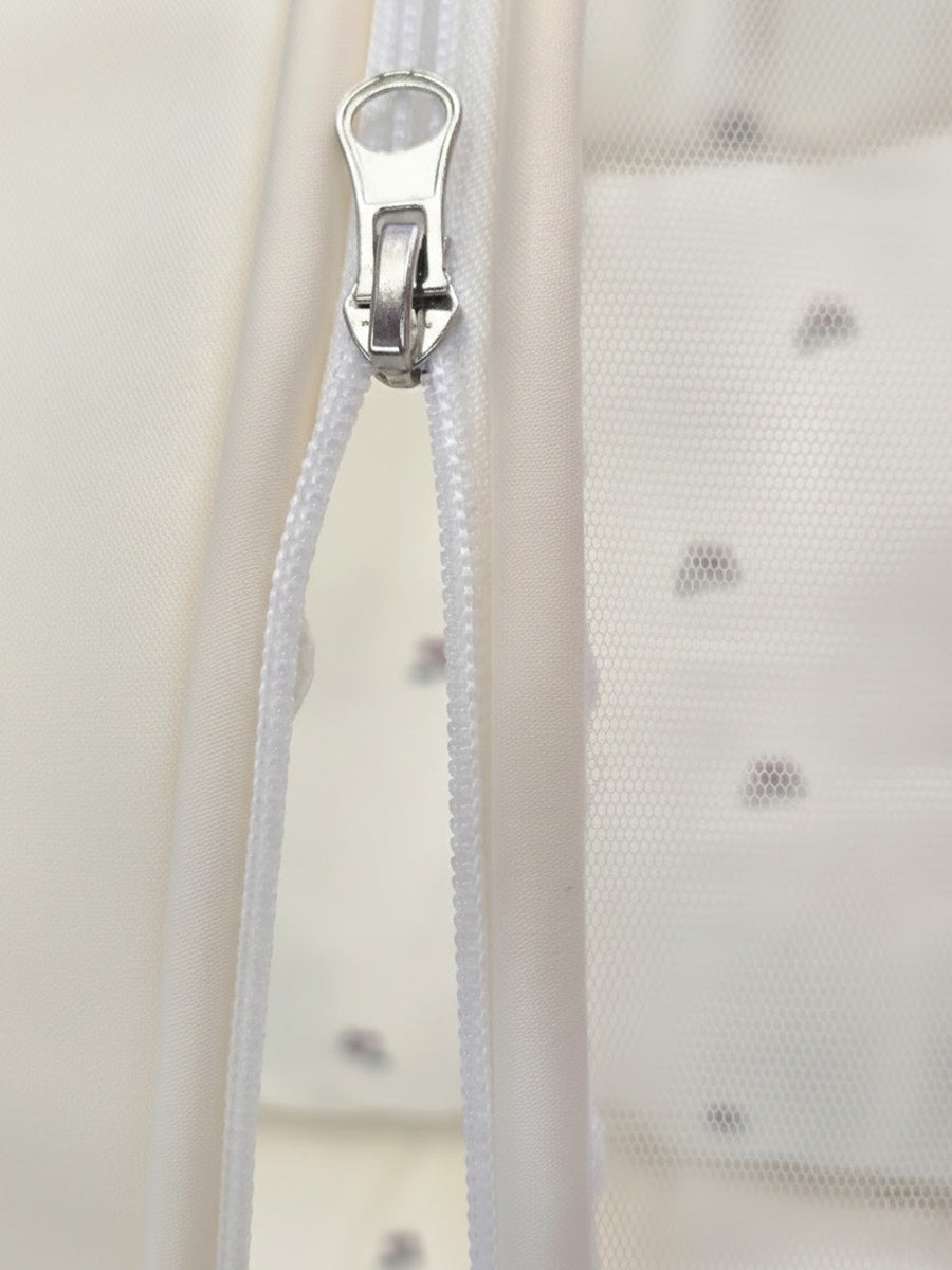 Ziva Baby Net Bed with Head Rest – Organic Cotton Cream Cherry Print