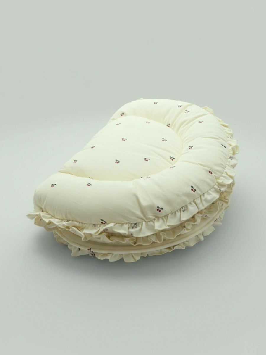 Ziva Baby Net Bed with Head Rest – Organic Cotton Cream Cherry Print