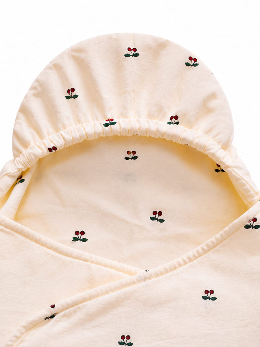 Ziva Organic Cotton Baby Egg Wrap with Hood & Adjustable Side Ties – Cream Cherry Print