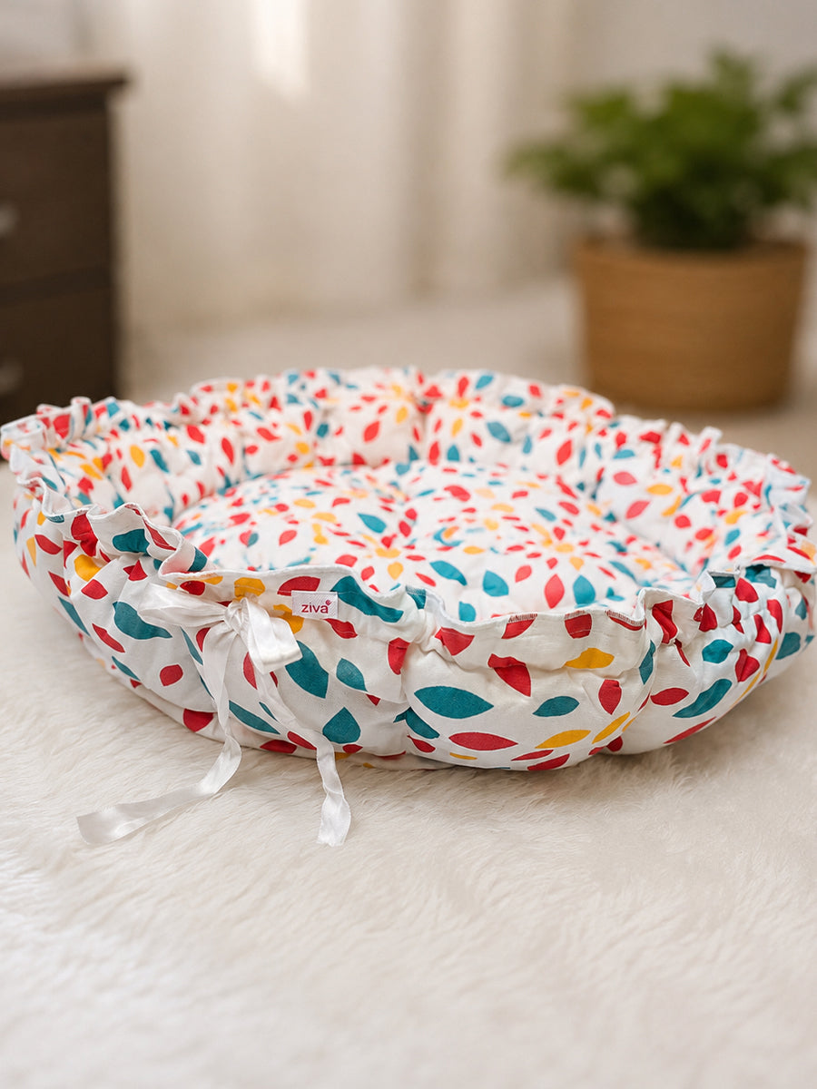Ziva Baby Round Bed , Multipurpose – 100% Cotton Padded Baby Lounger for Newborns & Toddlers