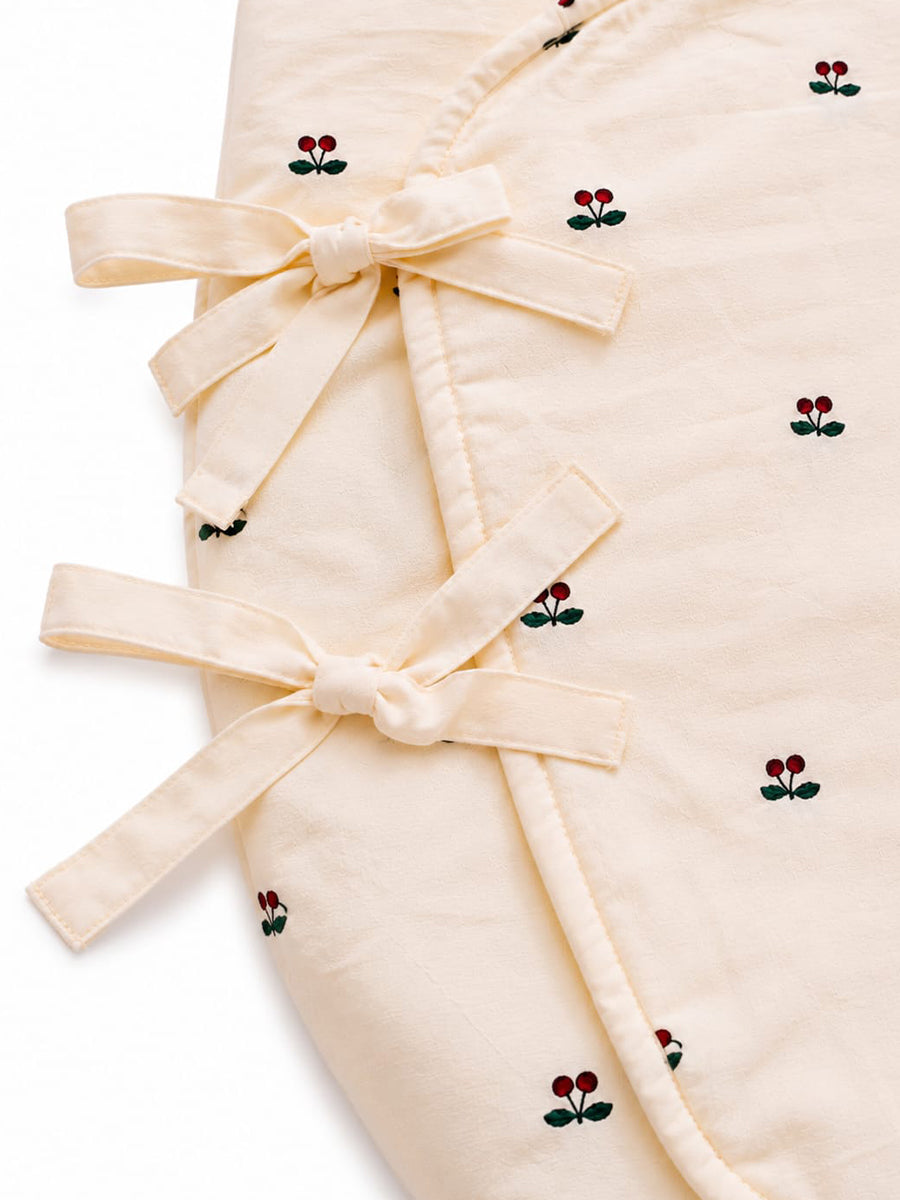 Ziva Organic Cotton Baby Egg Wrap with Hood & Adjustable Side Ties – Cream Cherry Print