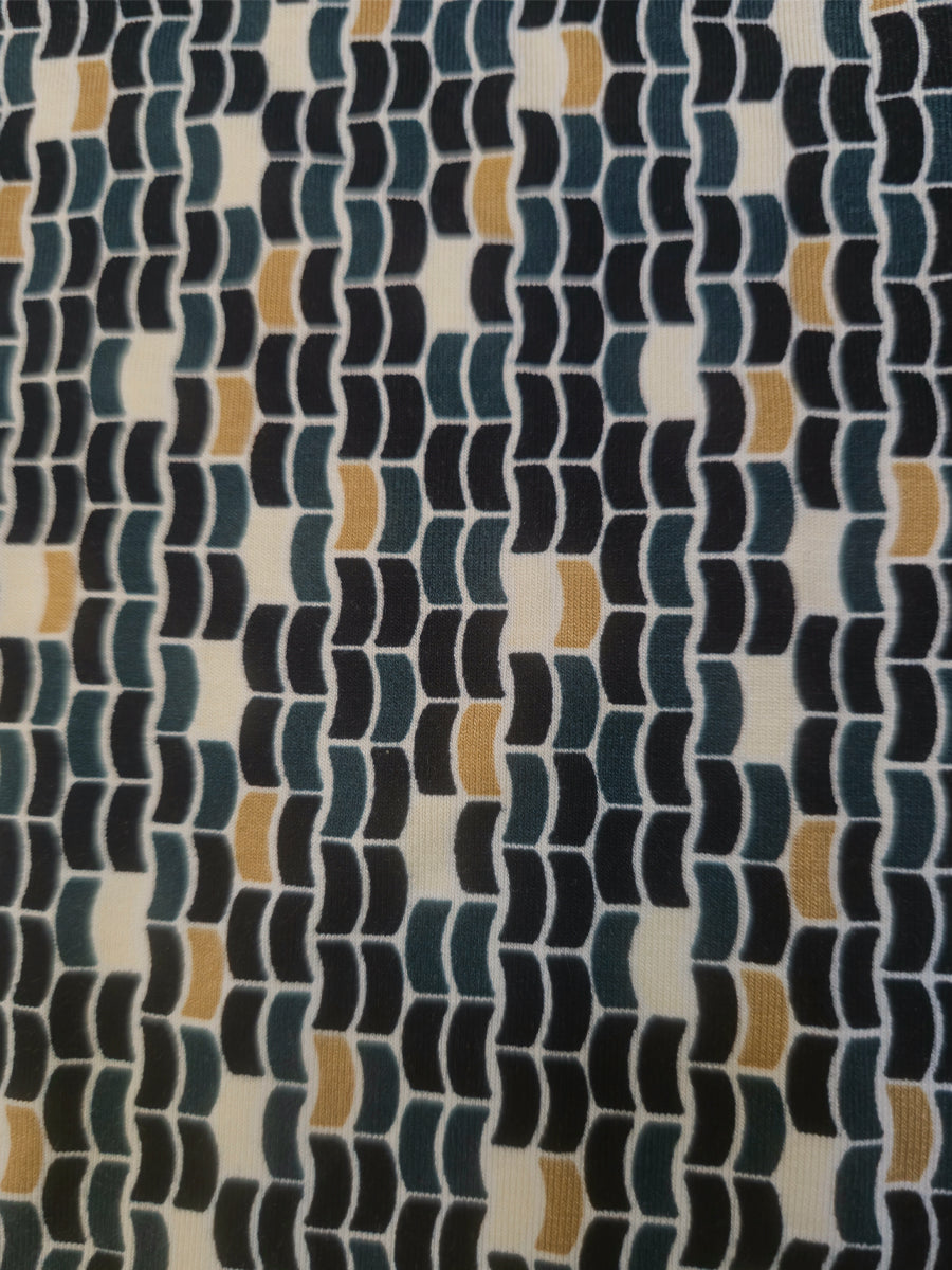 Ziva Light Cream Abstract Print (Black, Mustard Beige & Grey Blue) Zipless Gathers Maternity & Nursing Dress with Adjustable Tie and Side Pocket