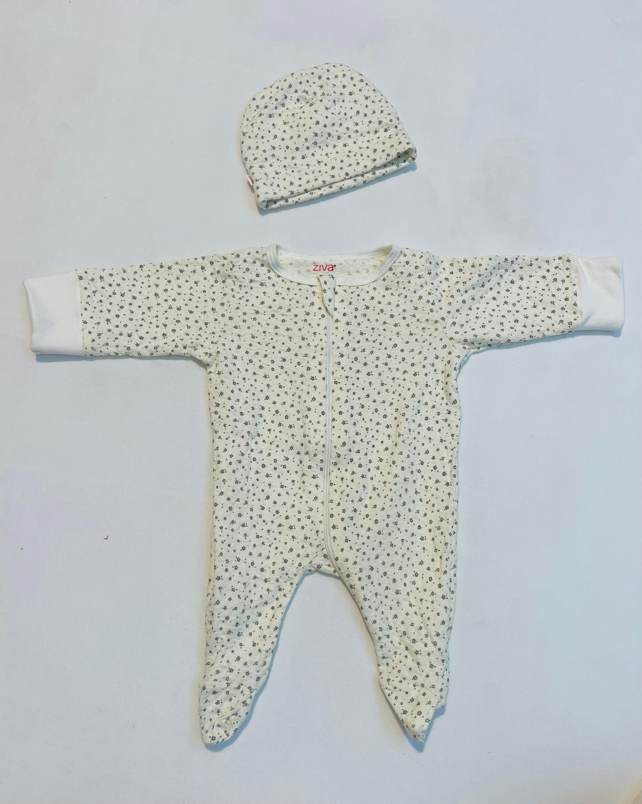 Infant Floral Print Sleepsuit/Cap