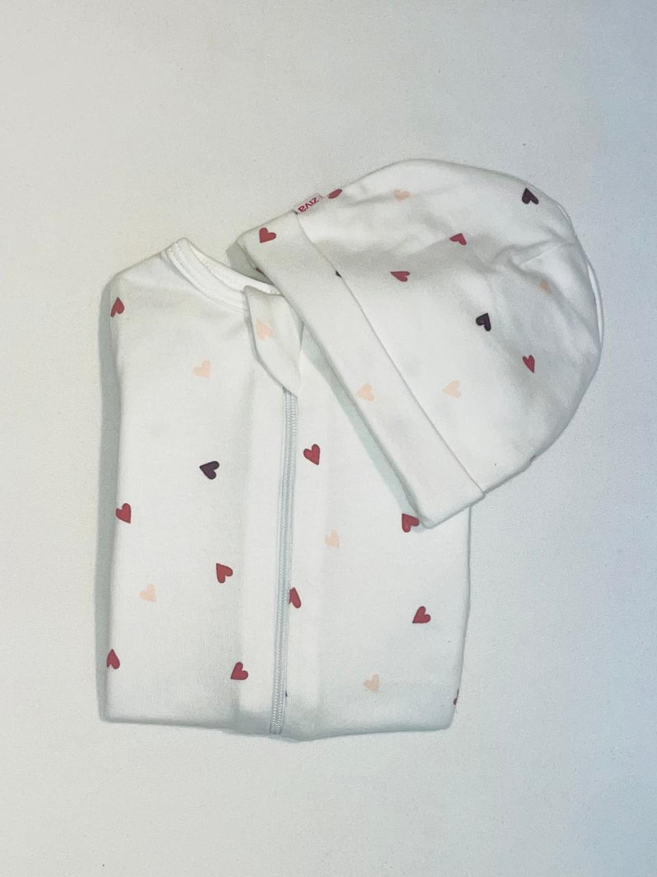 Infant Heart Print Sleepsuit/Cap