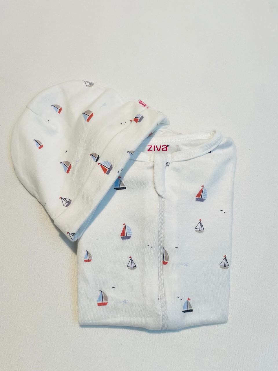 Baby Boat Print  Sleepsuit/Cap