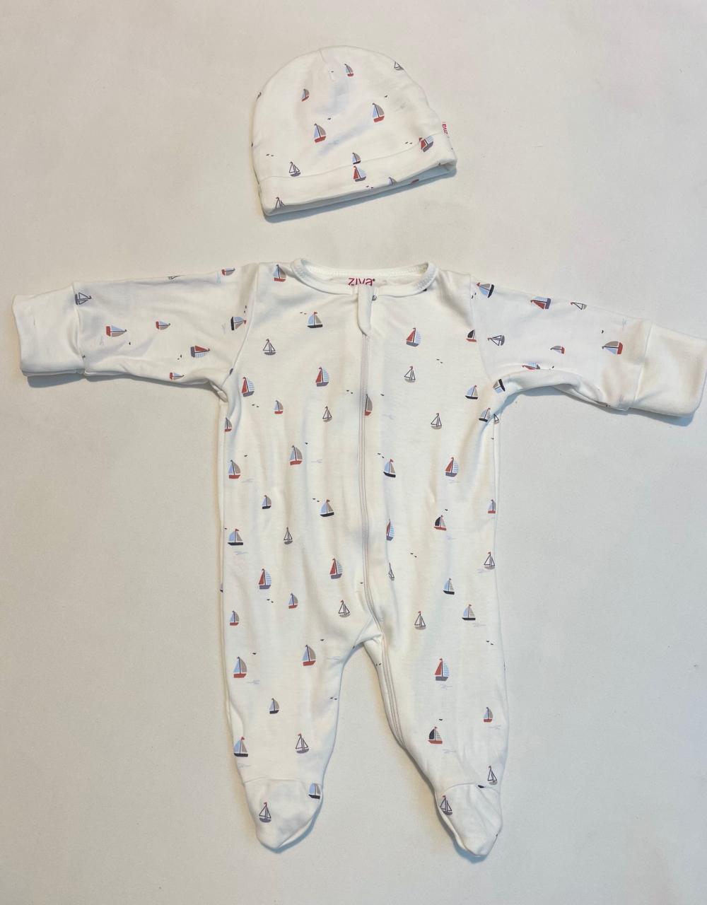 Baby Boat Print  Sleepsuit/Cap