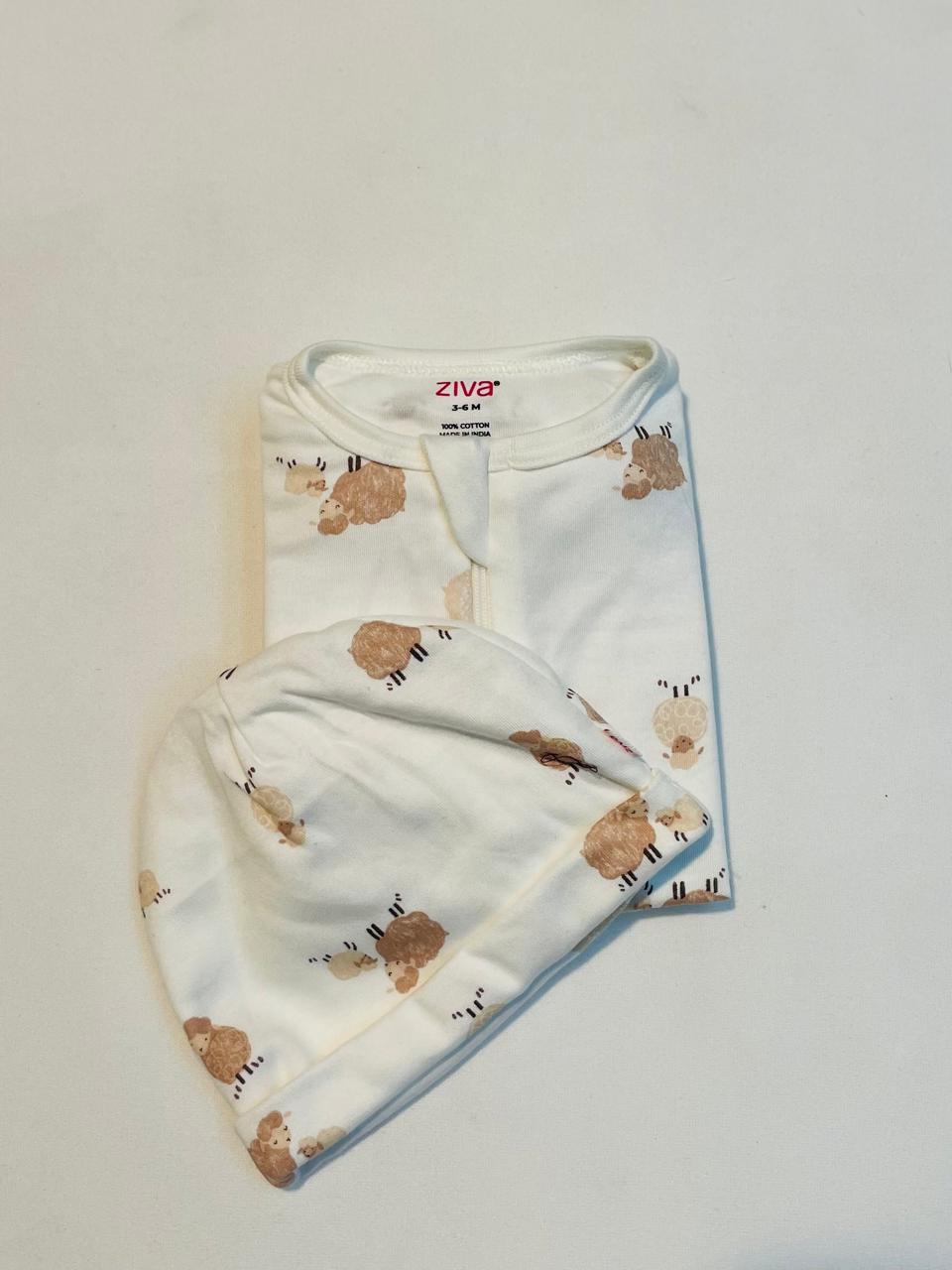 Infant Sleepsuit/Cap Sheep Print