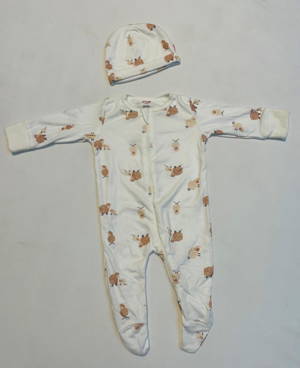 Infant Sleepsuit/Cap Sheep Print