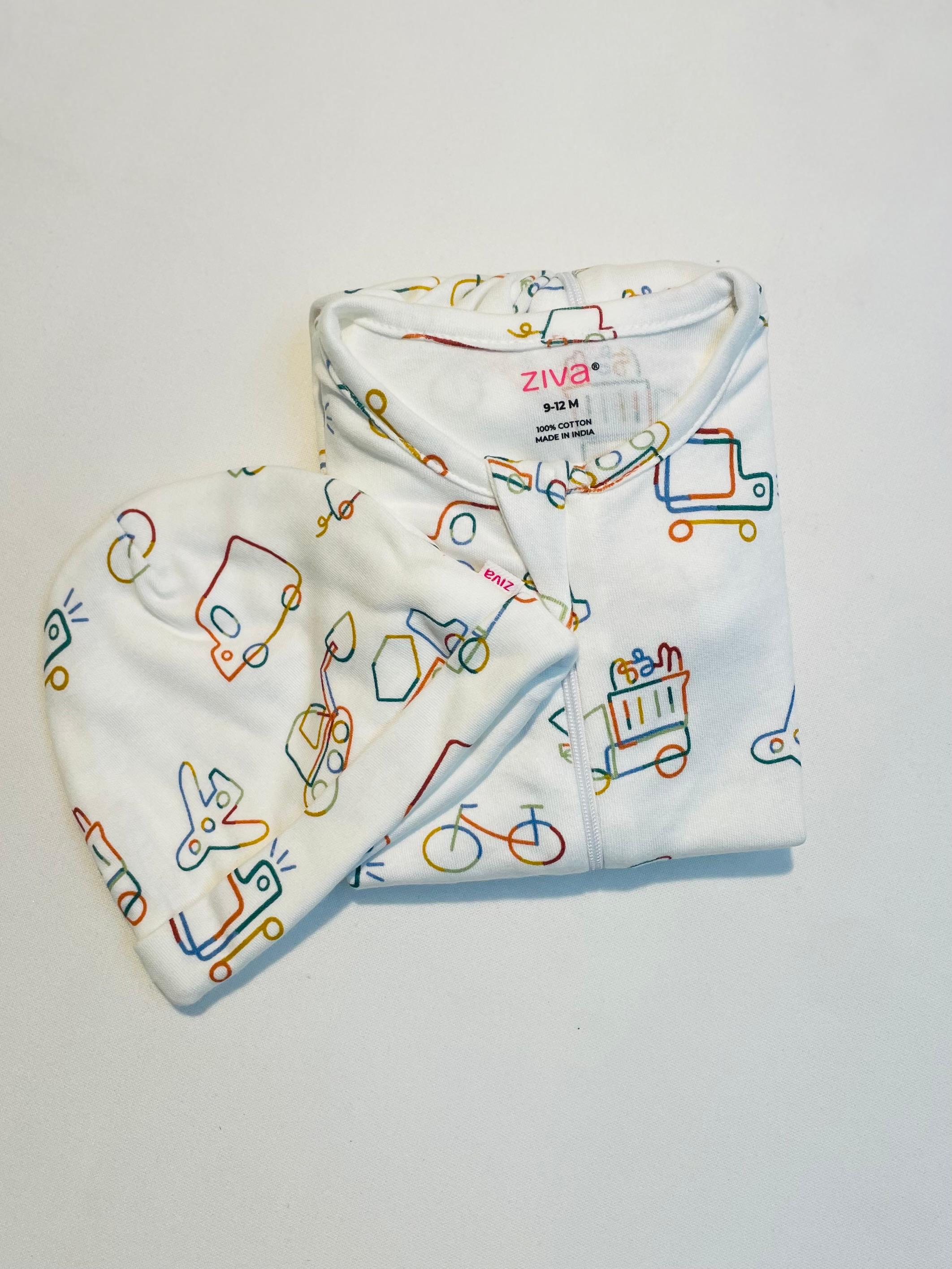 Baby Vehicle Print Sleepsuit/Cap