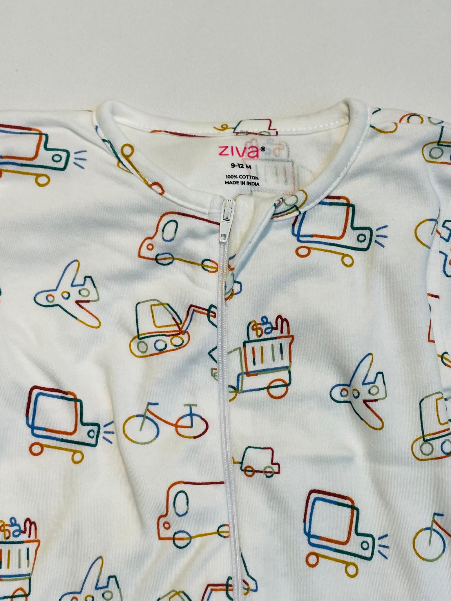 Baby Vehicle Print Sleepsuit/Cap