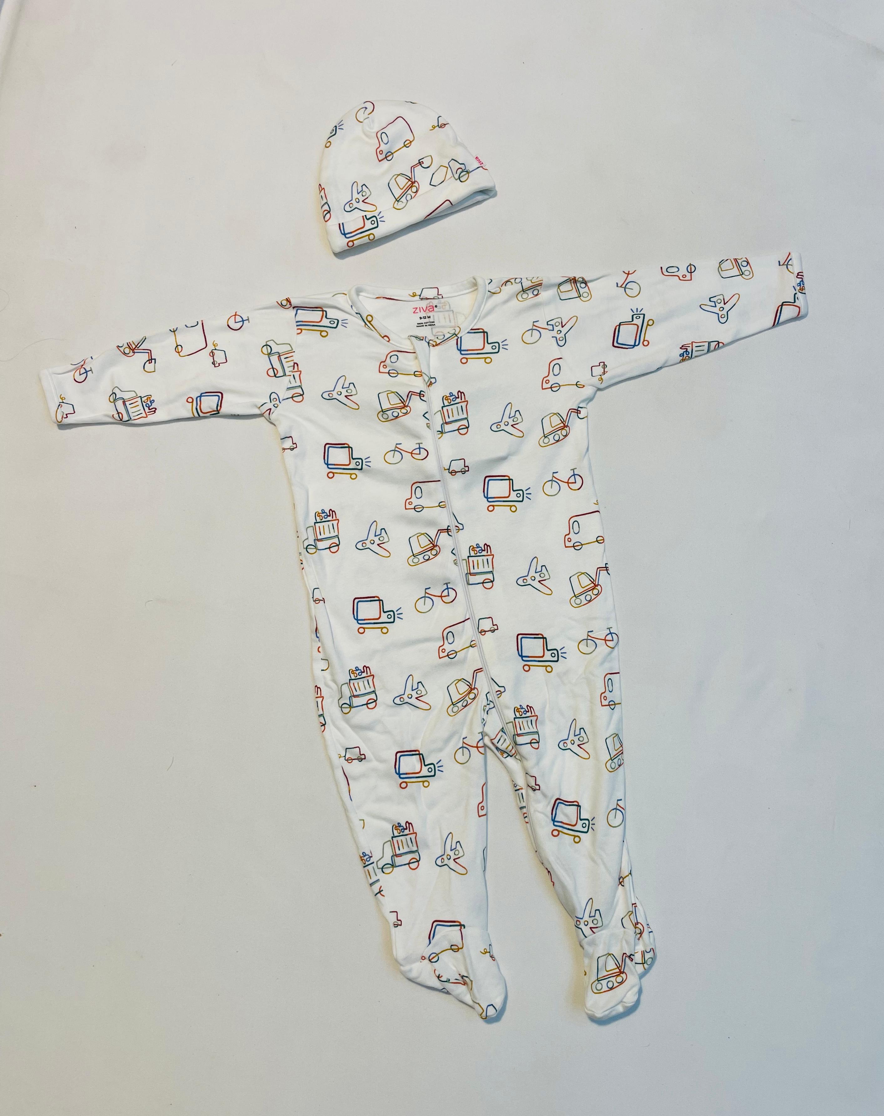 Baby Vehicle Print Sleepsuit/Cap