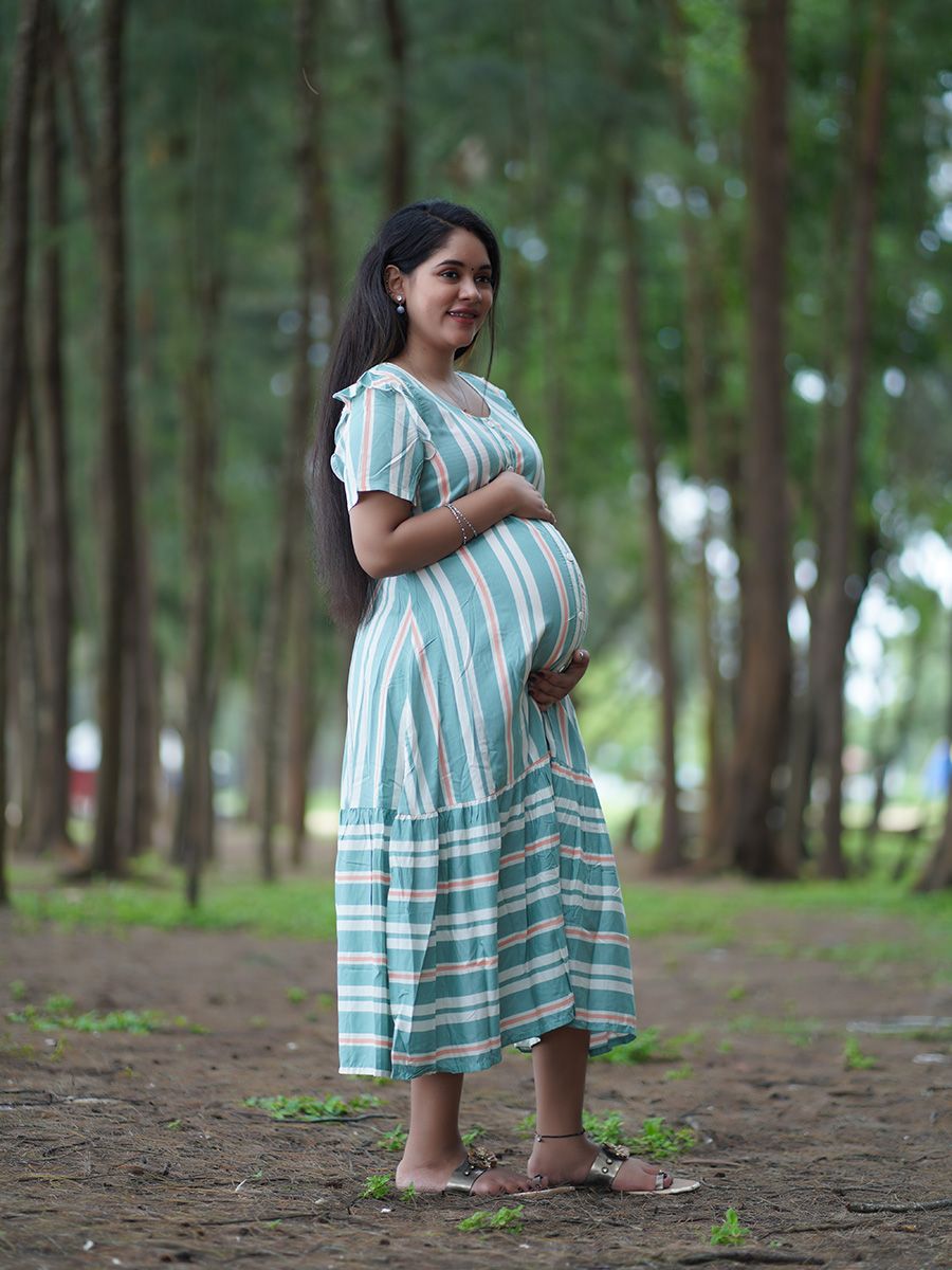 Maternity Short Night Gown- Dola Green