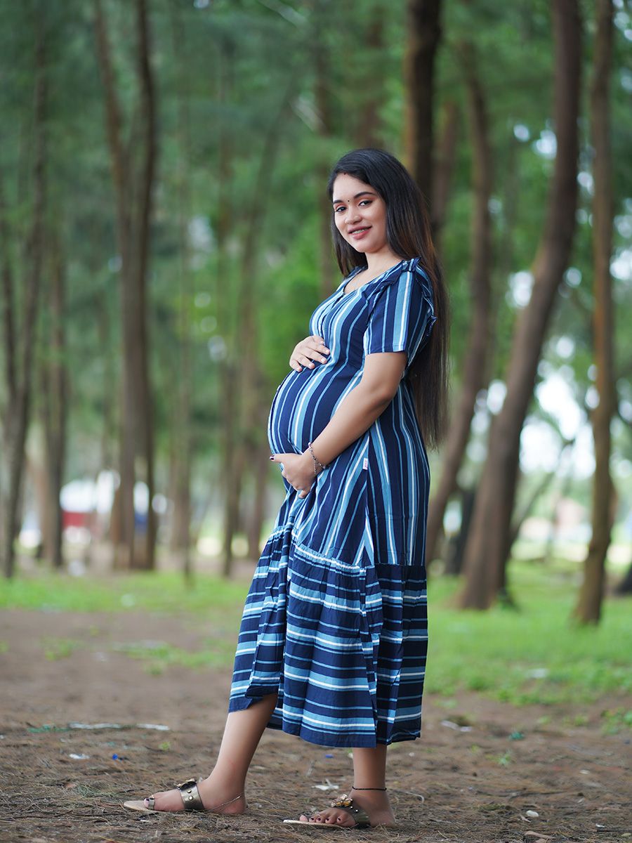 Maternity Short Night Gown- Dola Blue