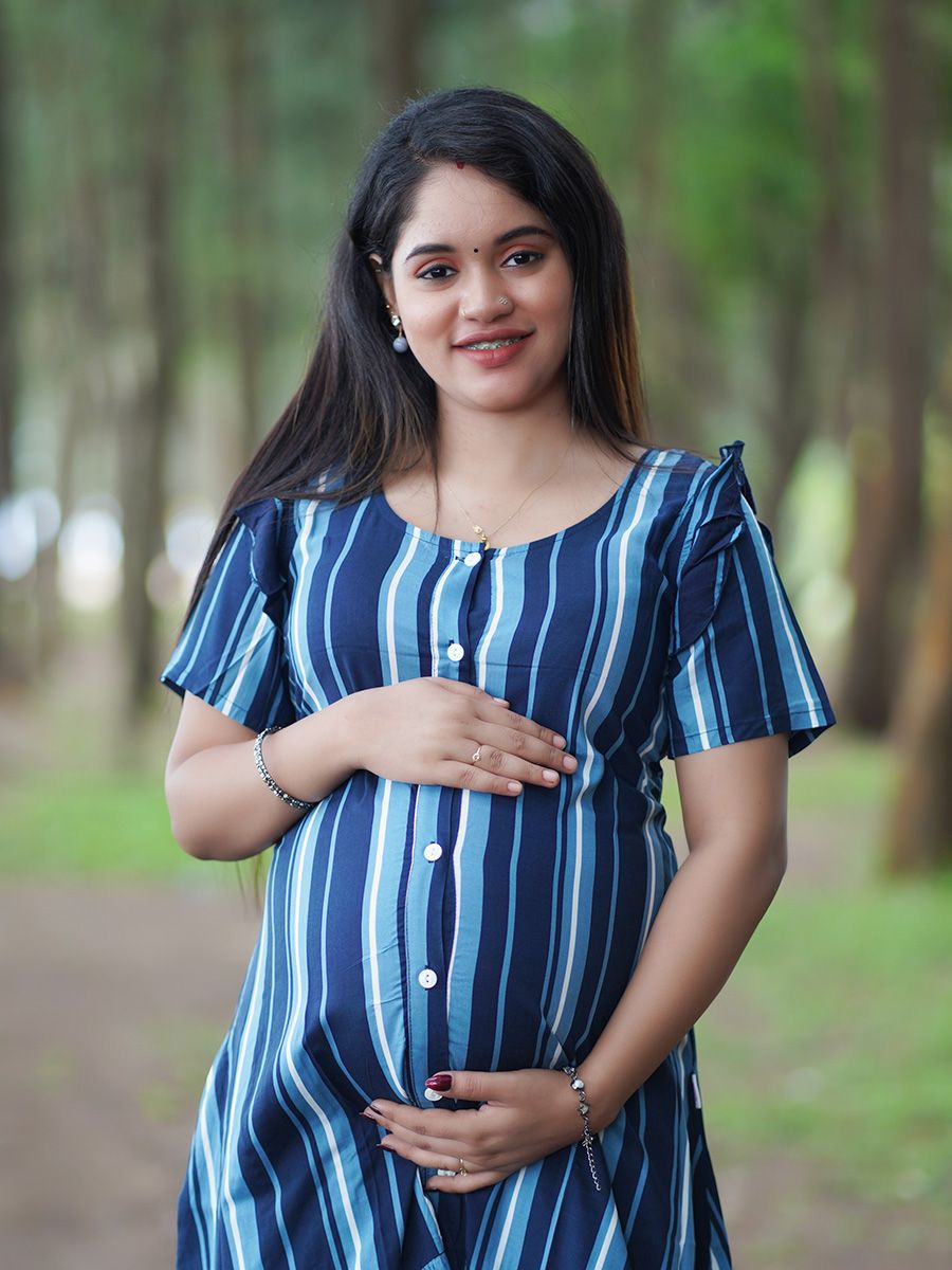 Maternity Short Night Gown- Dola Blue