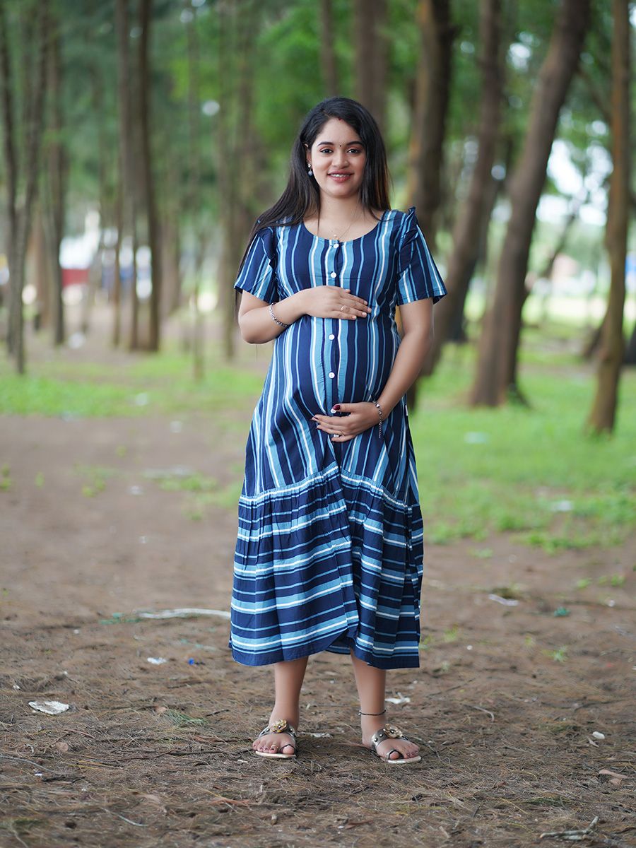 Maternity Short Night Gown- Dola Blue