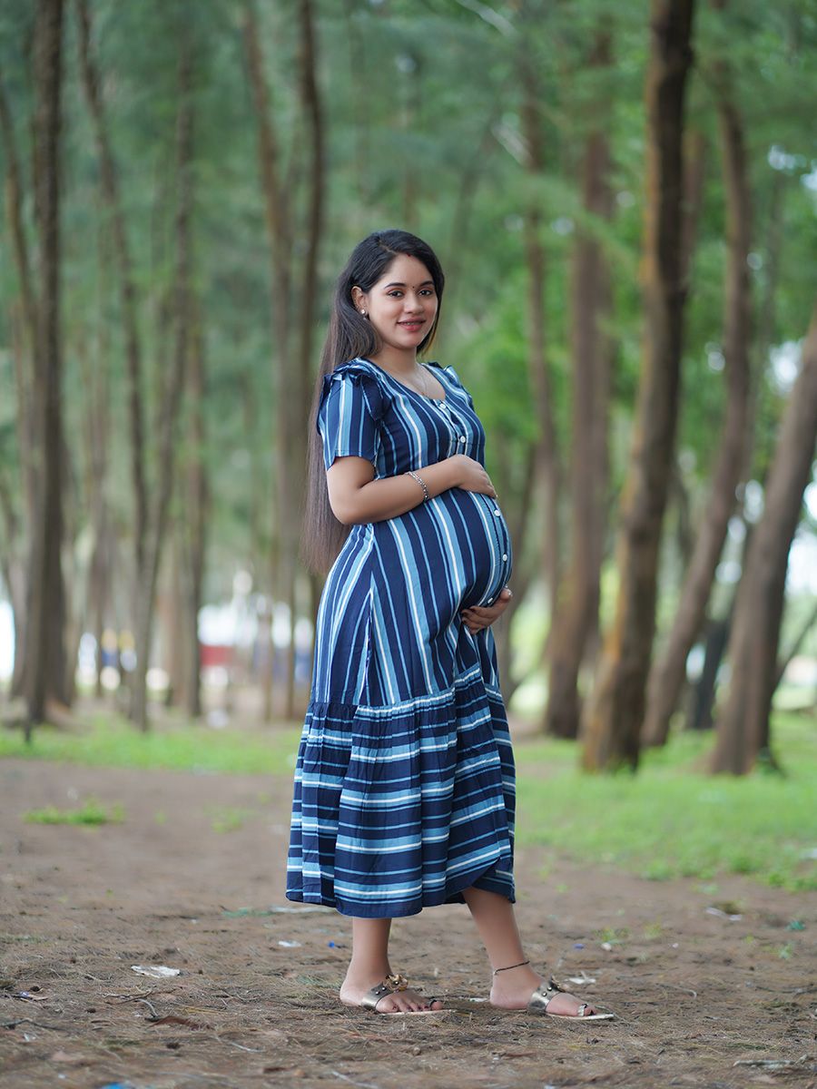 Maternity Short Night Gown- Dola Blue