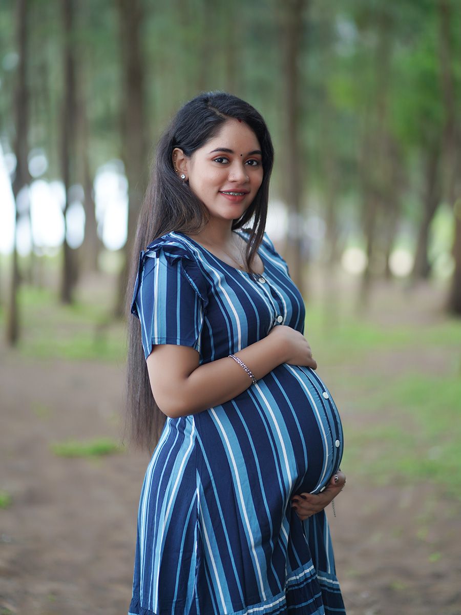 Maternity Short Night Gown- Dola Blue