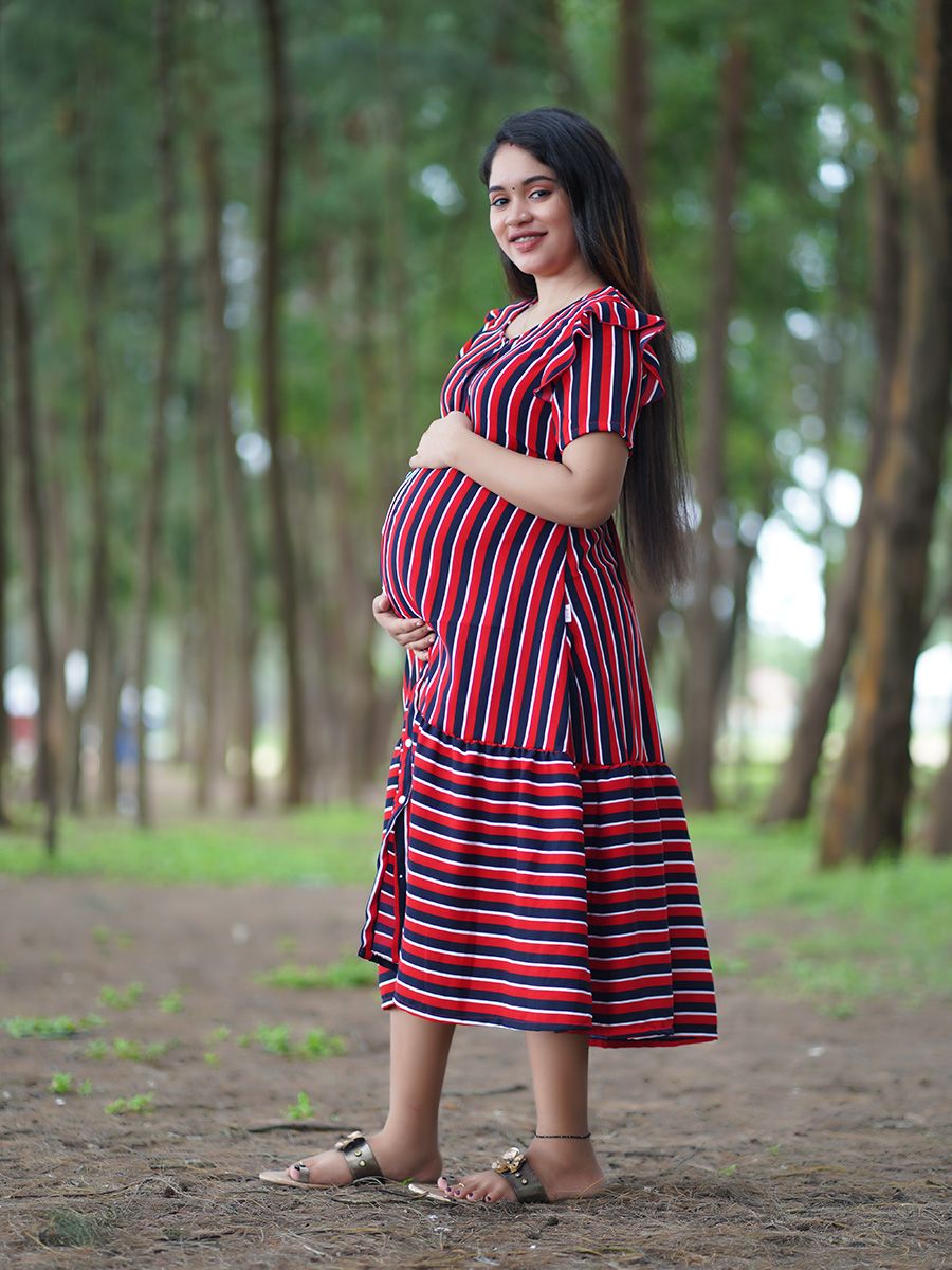 Maternity Short Night Gown- Dola Red
