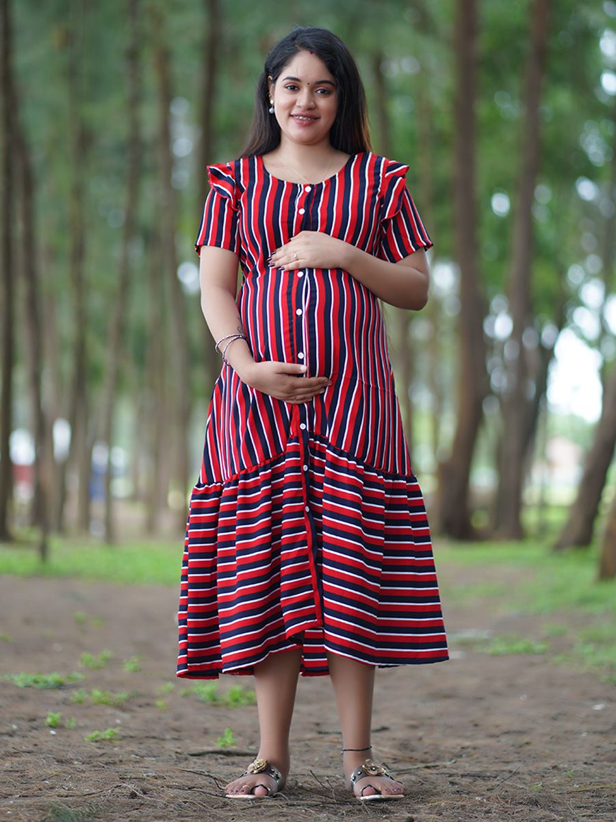 Maternity Short Night Gown- Dola Red