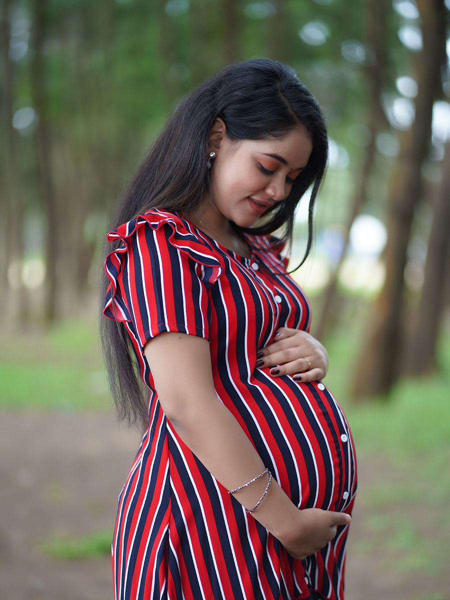 Maternity Short Night Gown- Dola Red