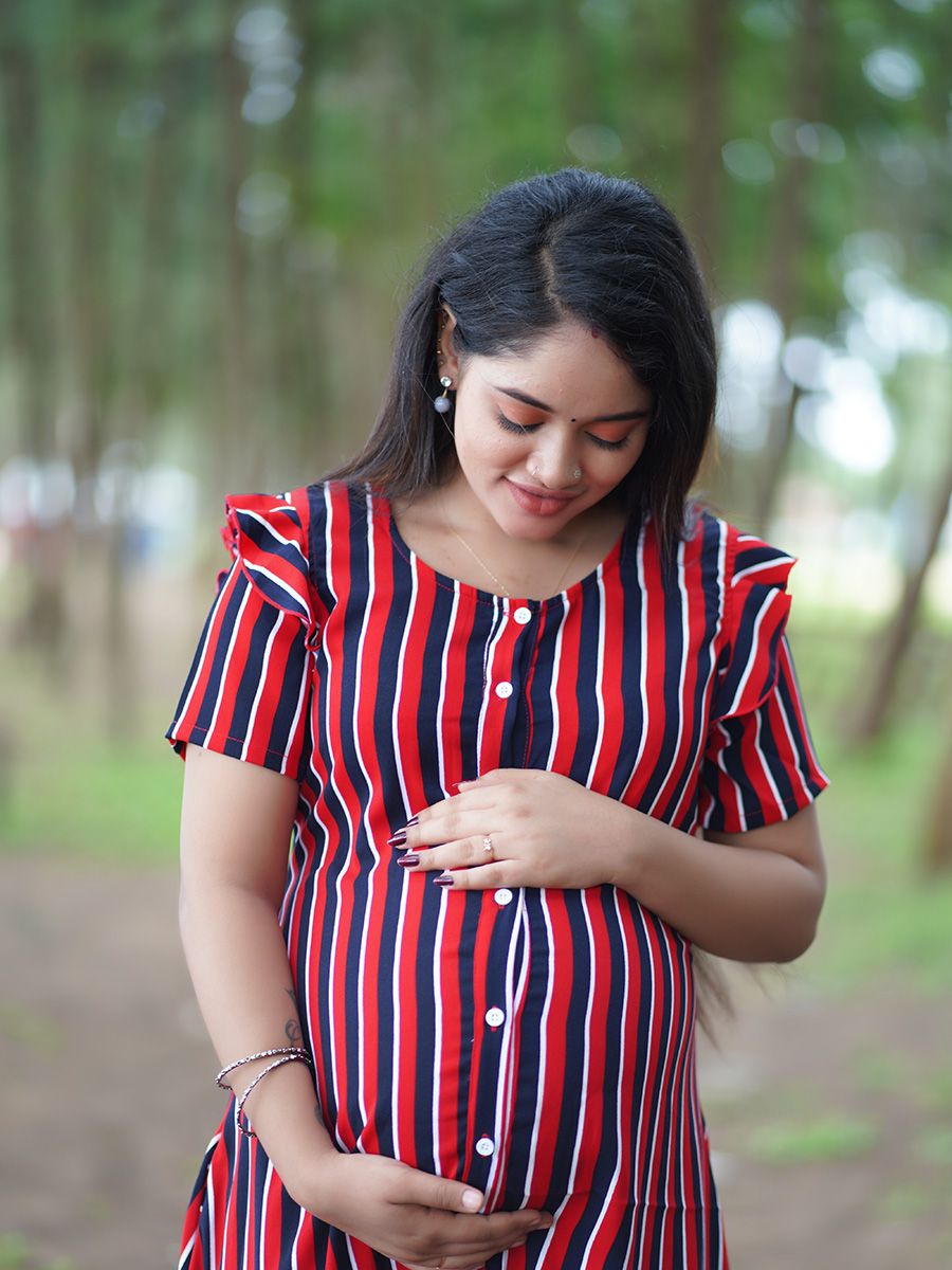 Maternity Short Night Gown- Dola Red