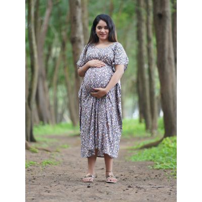 Maternity Short Night Gown- Kaftan (Brown)